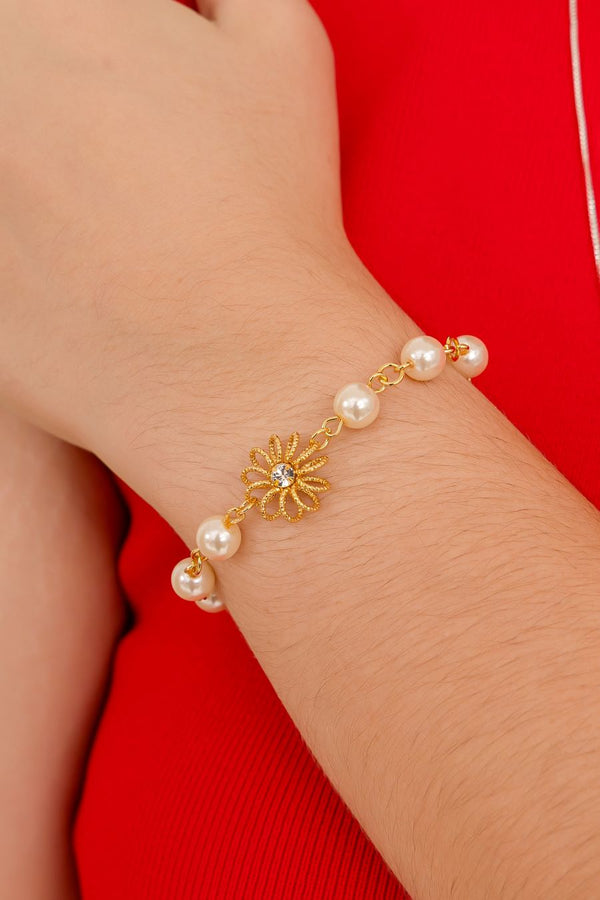 Pulseira Pérolas Floral Charm