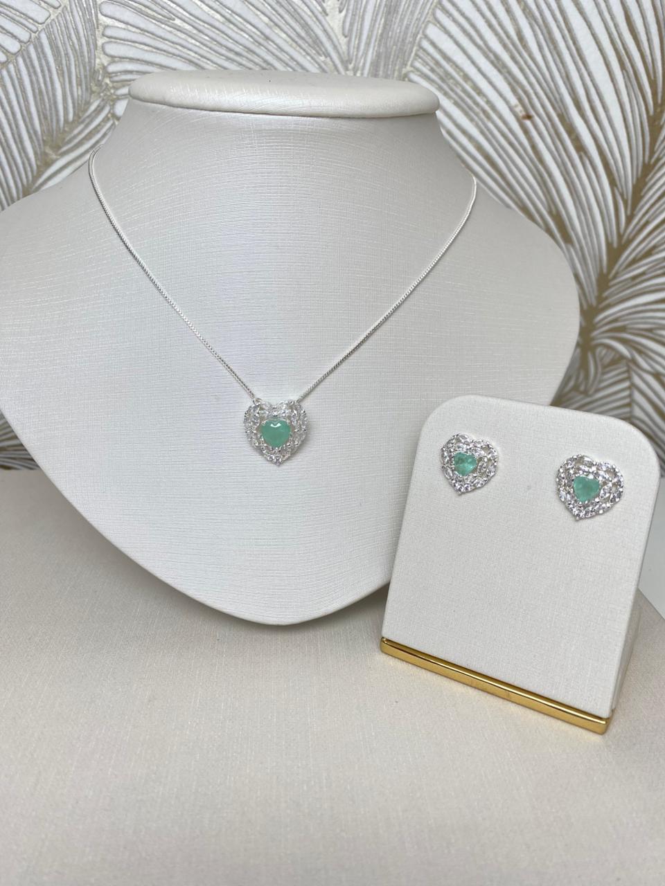 Conjunto Coração Cristal Menta