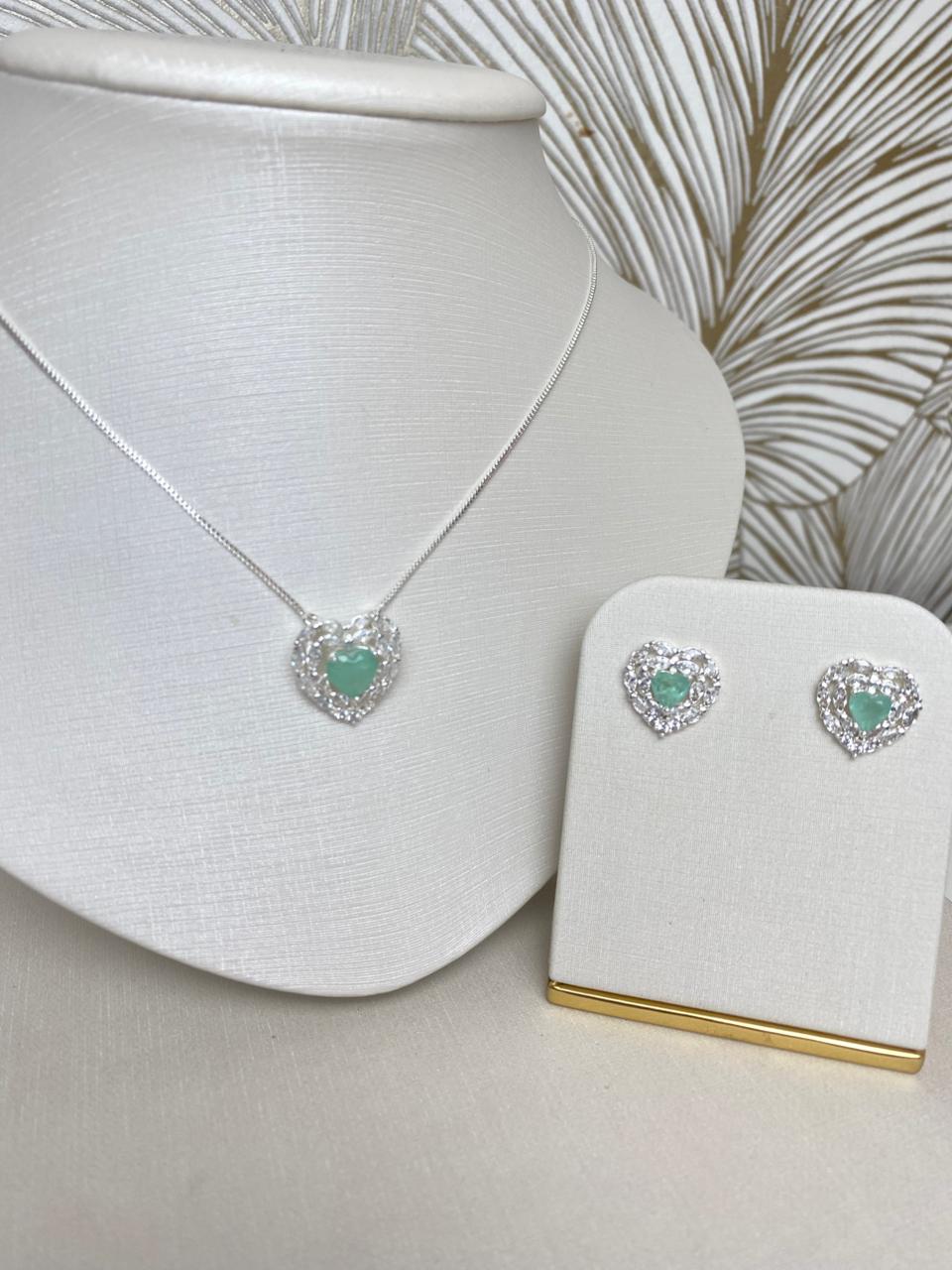 Conjunto Coração Cristal Menta