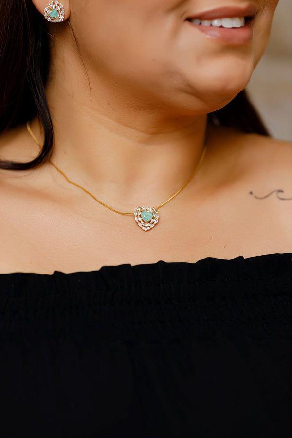 Conjunto Coração Cristal Menta